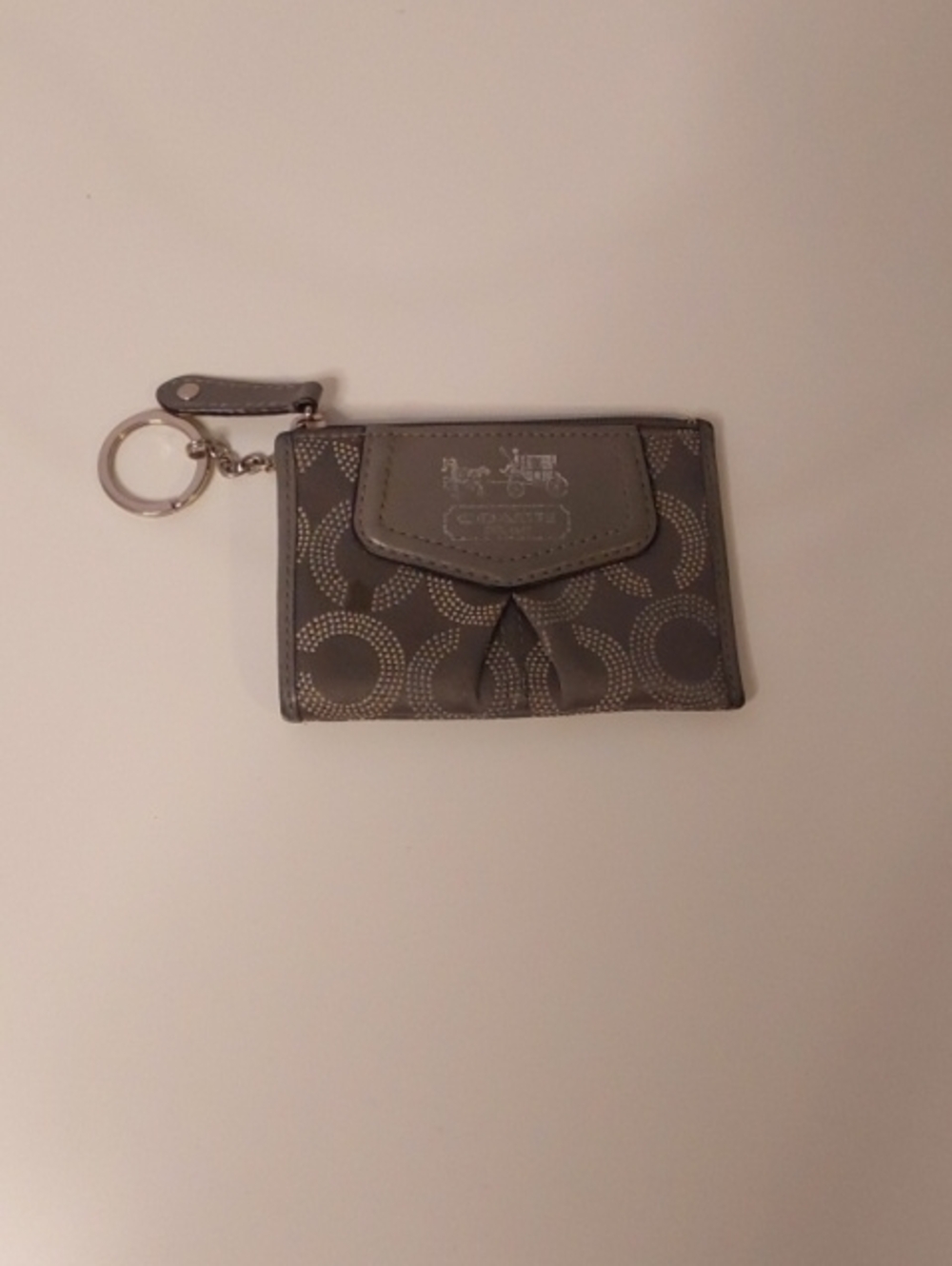 Coach Gray Signature Card Case with Keyring